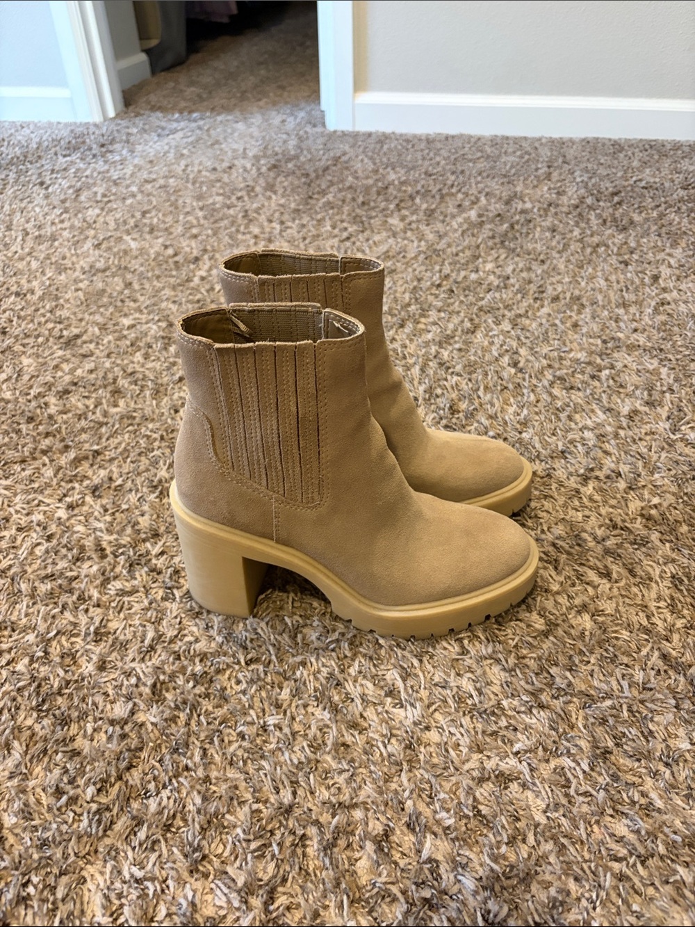 Dolce Vita Tan Suede Block Heel Ankle Boots